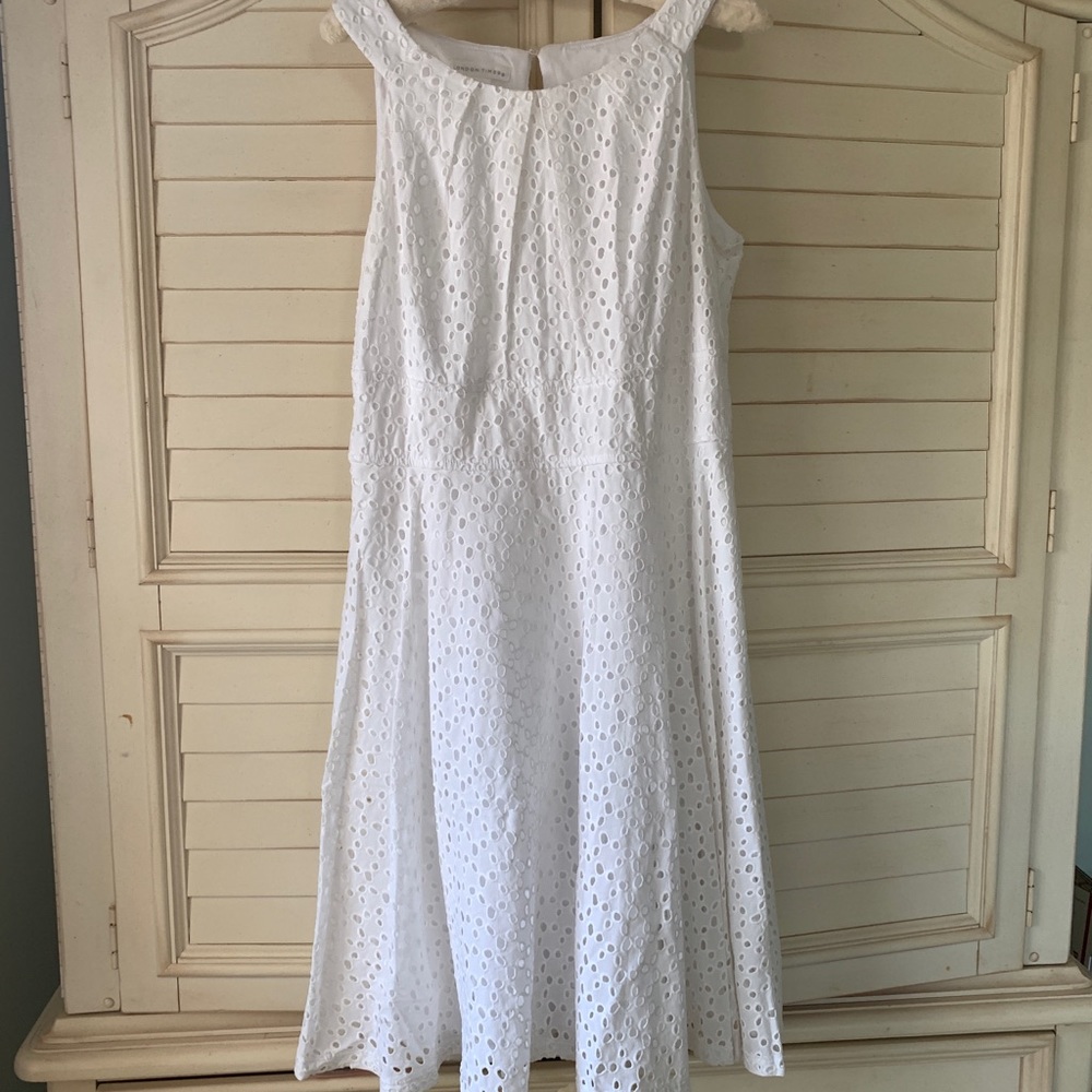 White broderie anglasie dress, full skirt size 10